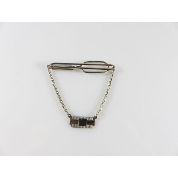 Vintage Swank Sterling Silver Tie Bar Clamp With Dangling Plaque for a Monogram - Picture 1 of 12